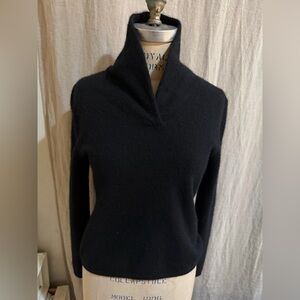 Valerie Stevens Black Split Mock Neck Sweater 2 ply cashmere sweater size M
